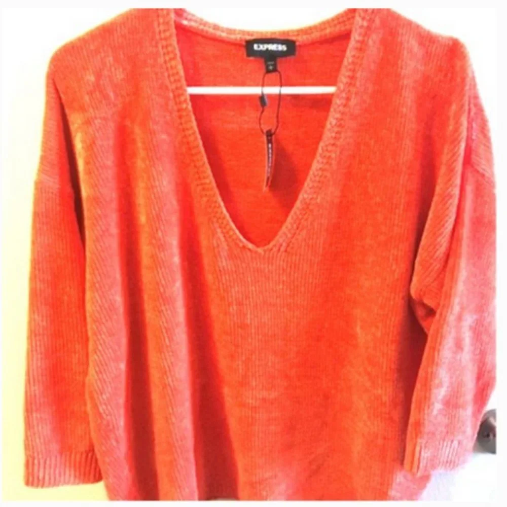 Express Cozy V-neck Sweater - Orange - Picture 1 of 3